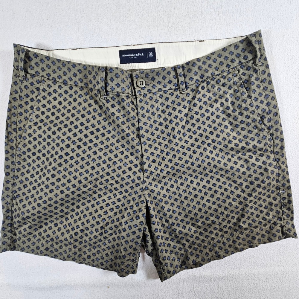 Abercrombie & Fitch Chino Shorts Mens 36 Olive Green Floral Print Stretch 7in